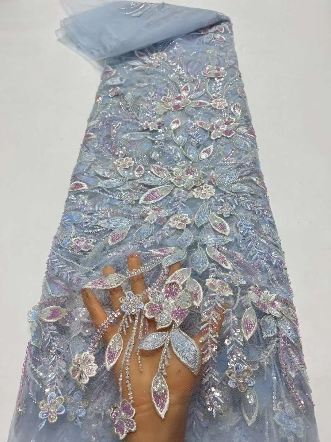 2024 африканская французская 3D кружевная ткань ручной работы из бисера вышивка