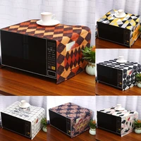brown geometric rhombus dust cover for inverter microwave oven micro steaming and baking machine grid plaid linen dust protector