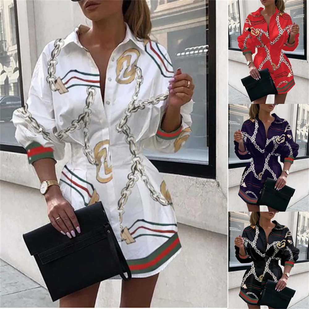 

2021 Autumn New Ladies Sexy V-Neck Long Shirt Dress Long Sleeve Shirt Beach Skirt Elegant Sexy Nightclub Party Top