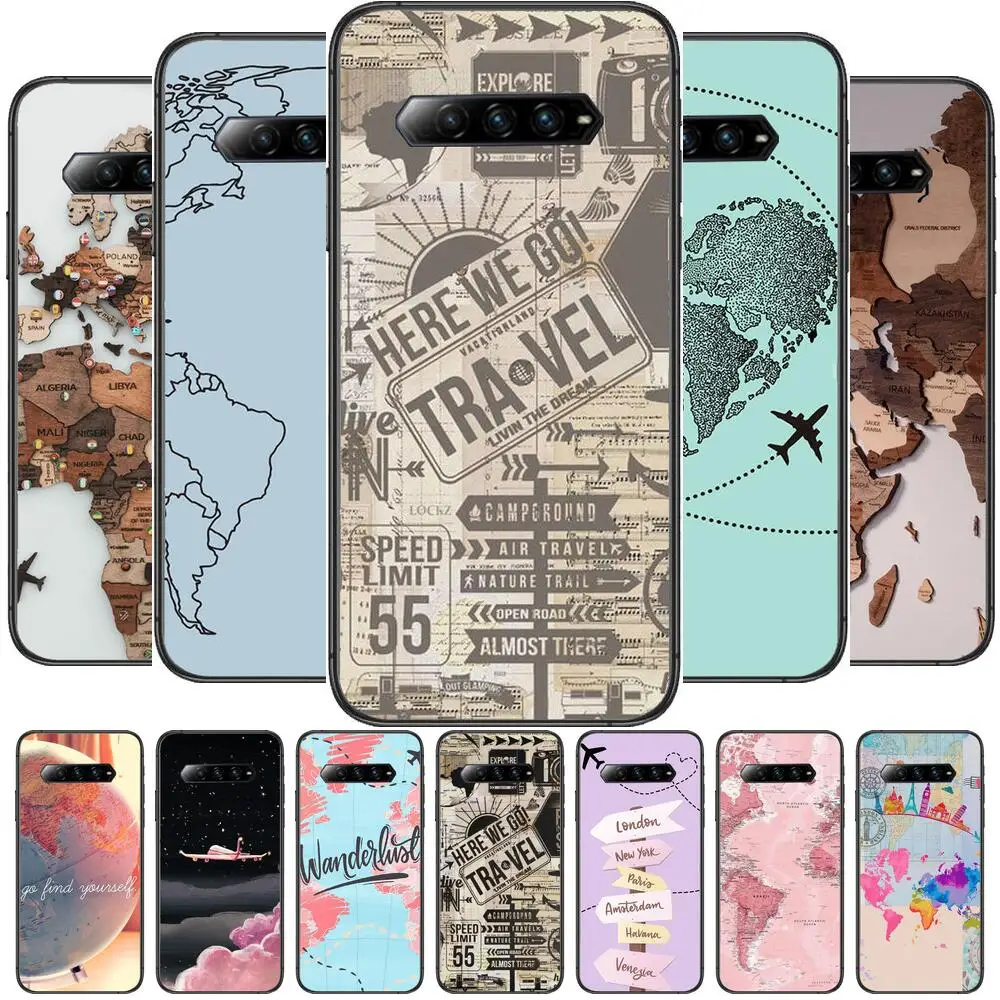 

world travel map Phone Case For xiaomi redmi Black Shark 4 Pro 2 3 3s Cases Helo Black Cover Silicone Back Prett mini cover fund