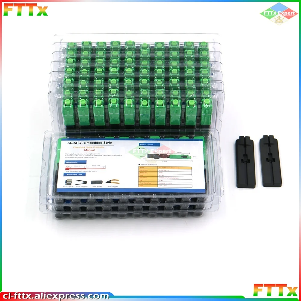 SC APC Fast Connector Embedded SC adapter 100pcs FTTH SC APC Connector support 0.9mm 2.0mm 3.0mm FTTH Flat Cable Fast/Quick