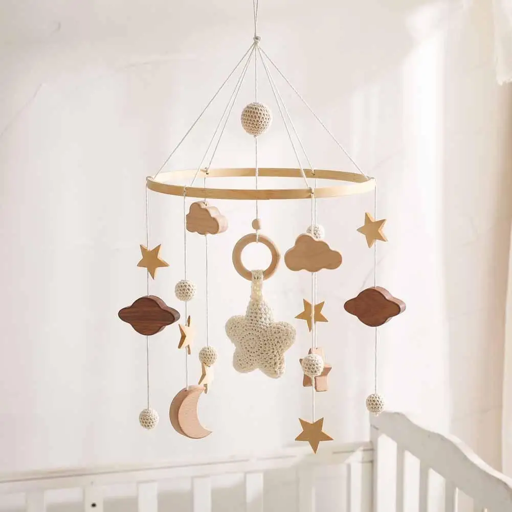 

Wood Baby Rattles Crib Mobiles Toys 0-12 Months Bell Kids Crib Bed Bell Toddler Rattles Star Cloud For Child Toy Gifts E5v4
