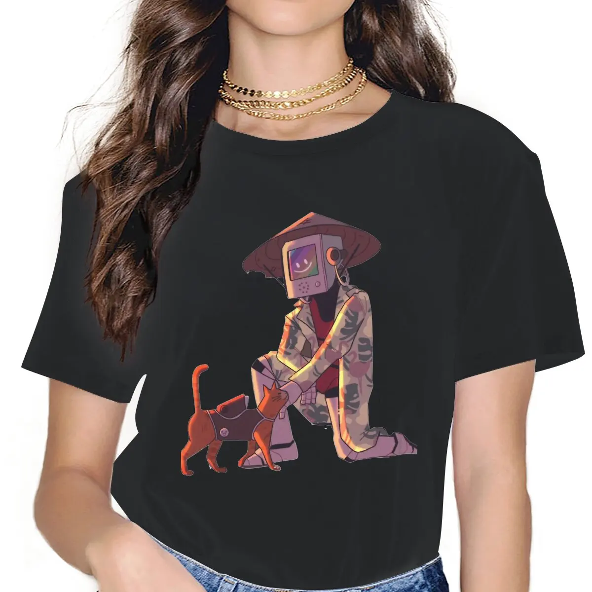 

Women's Glossy T Shirts Stray Game Adventure Cotton Tops Fashion Short Sleeve Round Collar Tee Shirt Adult T-Shirt