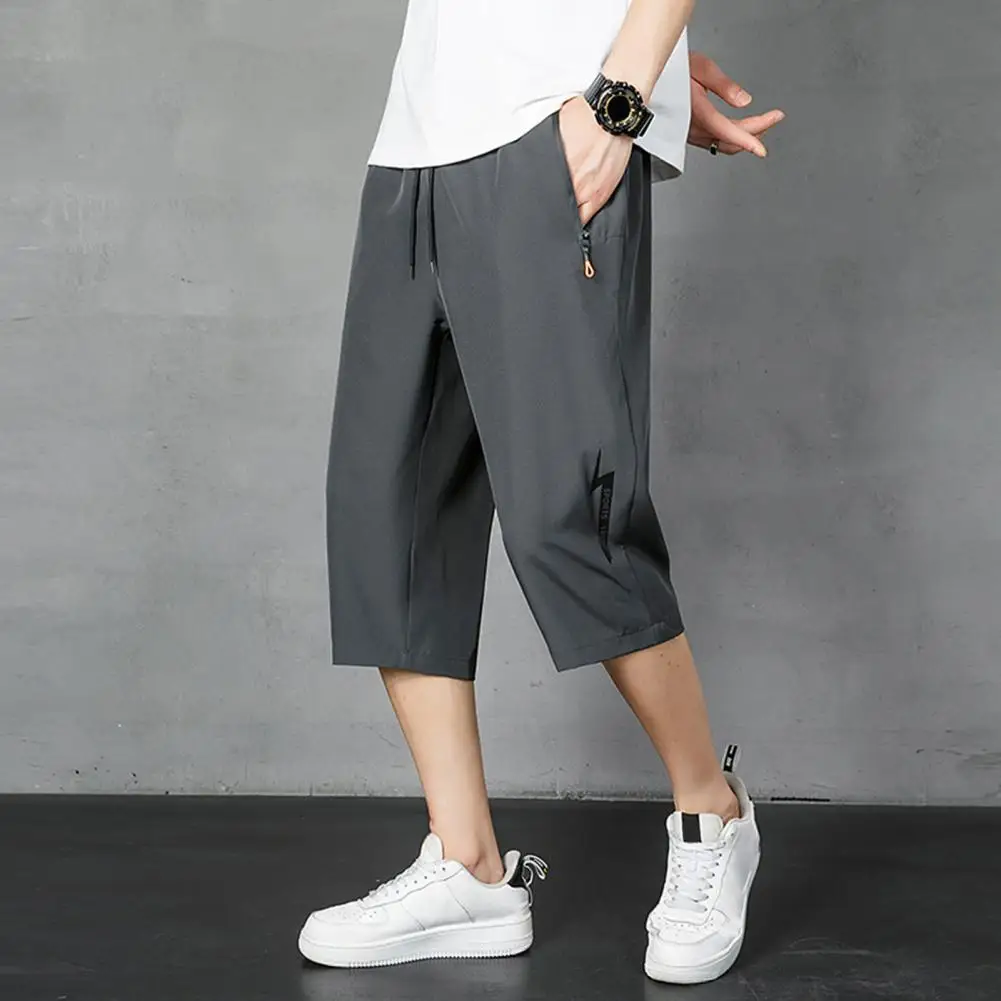 

Stylish Cropped Pants Soft Beach Pants Mid-rise Ice Silk Mid-calf Length Pants Versatile
