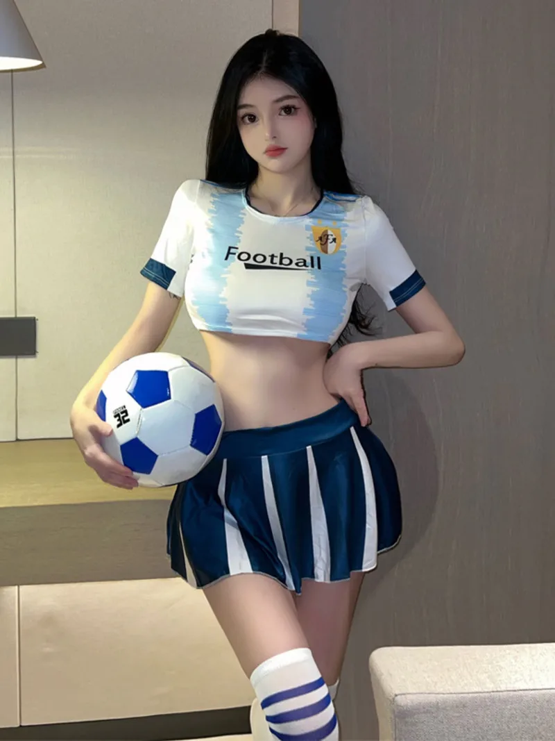 

Summer Women's Sexy Sports Style Slim Fit Casual Football Cheerleading Team Role Play Seduction Round Neck Letter Set RX67