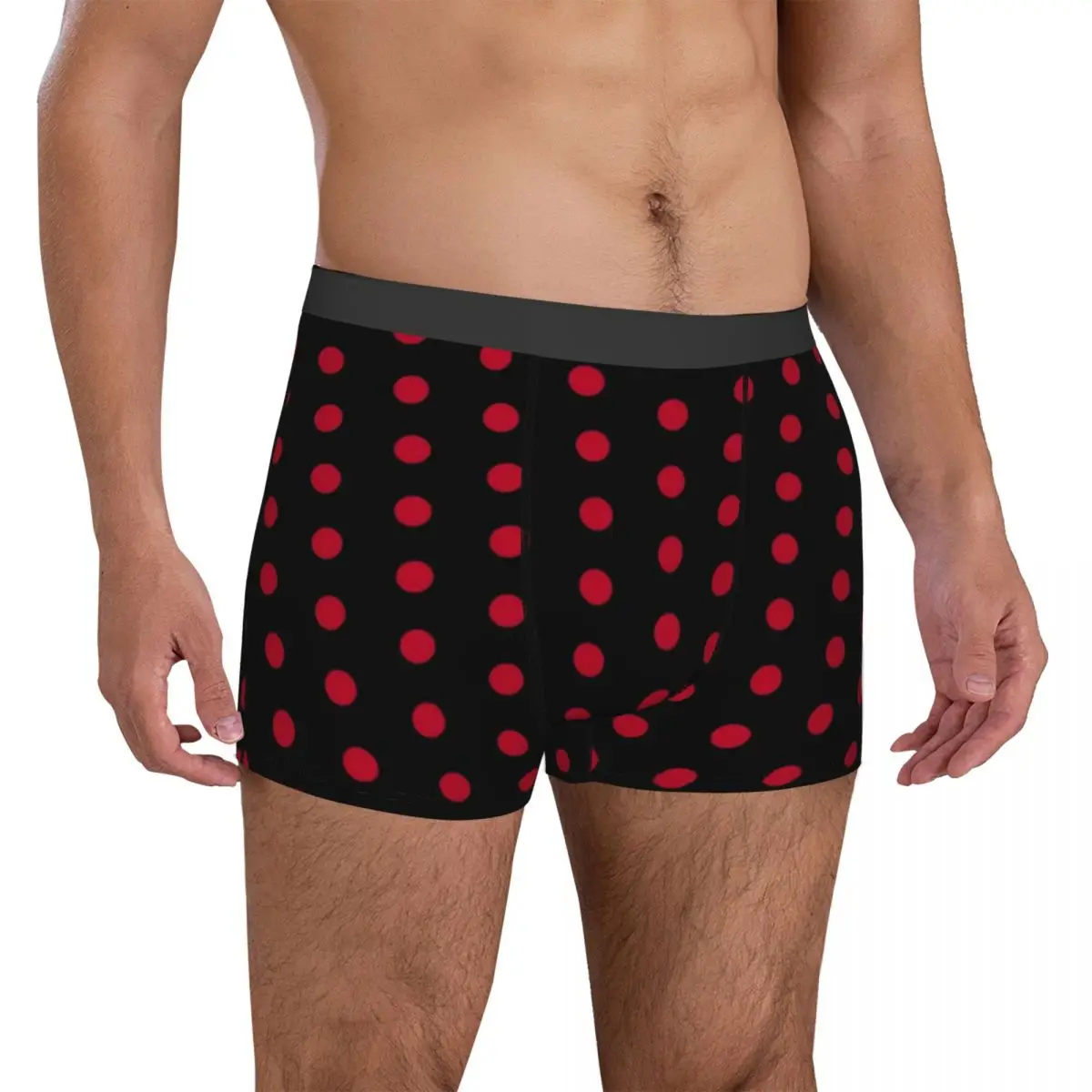

Black With Red Polka Dot Underwear Dotted 70S Vintage 3D Pouch Trenky Trunk Printing Boxer Brief Elastic Males Panties Plus Size