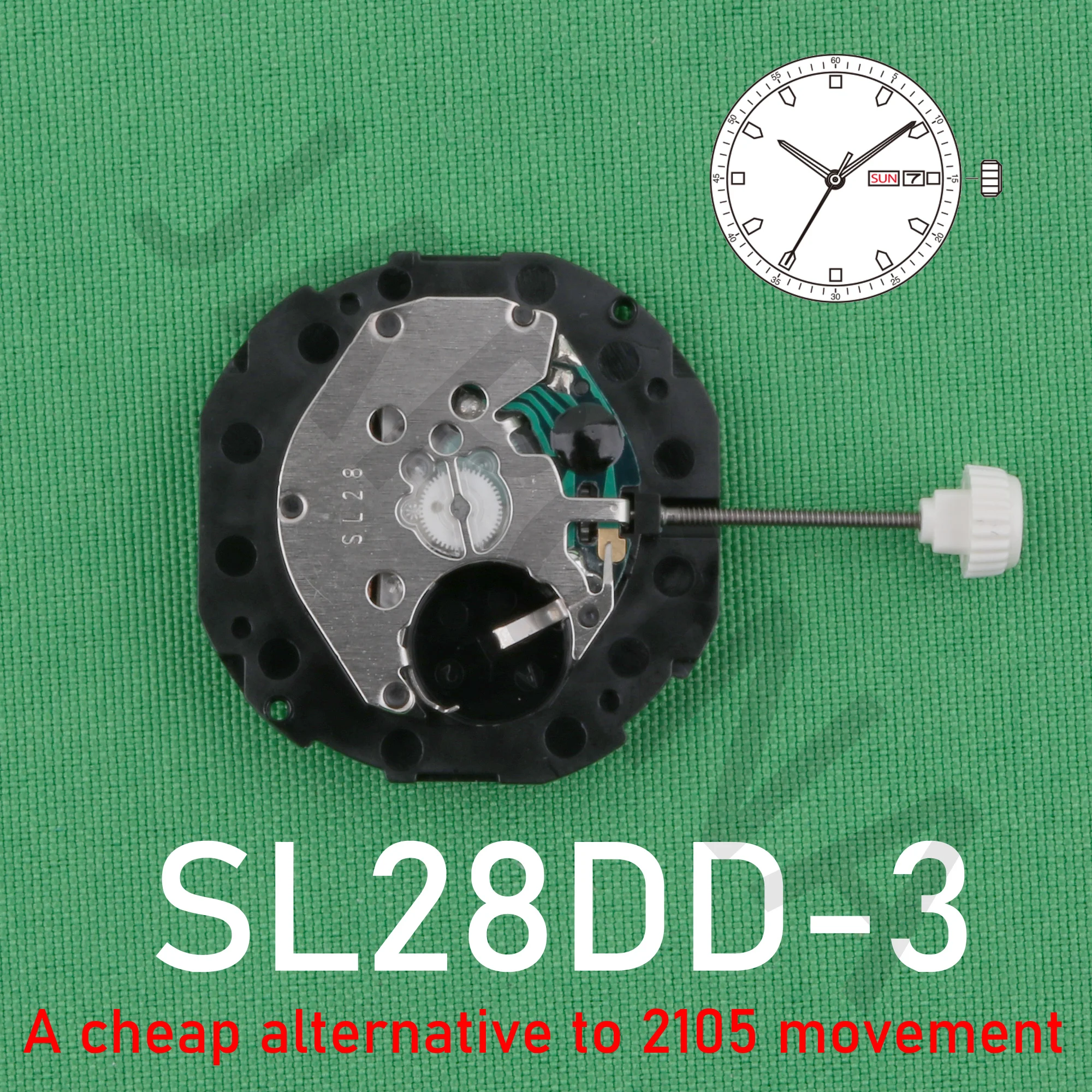 sl28 china sunon SL28DD-3H Quartz Movement Replacement Three Hands Calendar Date Display  a cheap alternative to 2105 movement