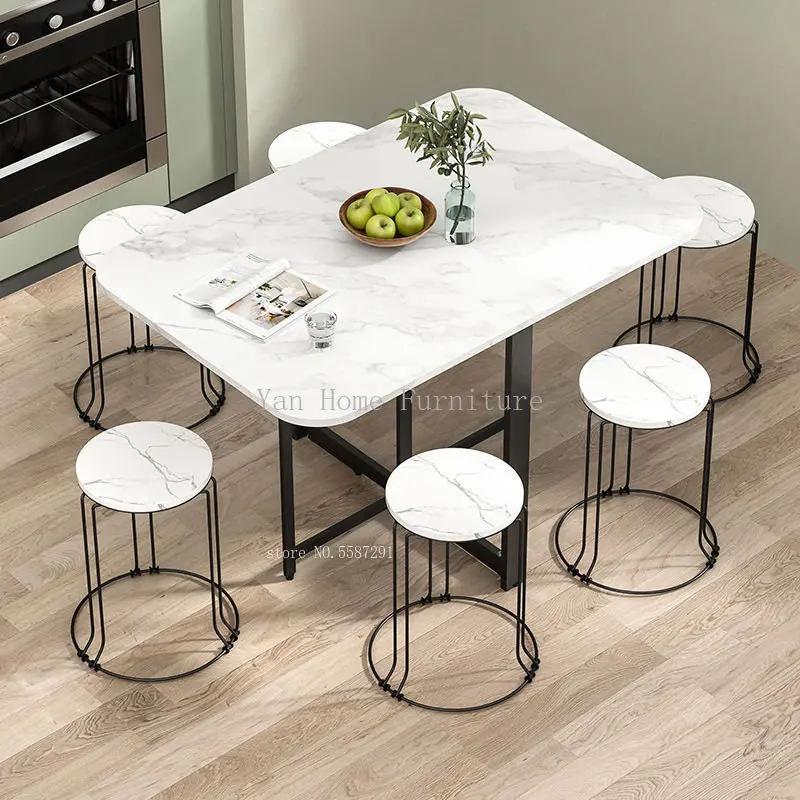 

1.2 Meters Foldable Rectangular Dining Table Home Mobile Small Apartment Table 6 People Dining Furniture Stools Kitchen Muebles
