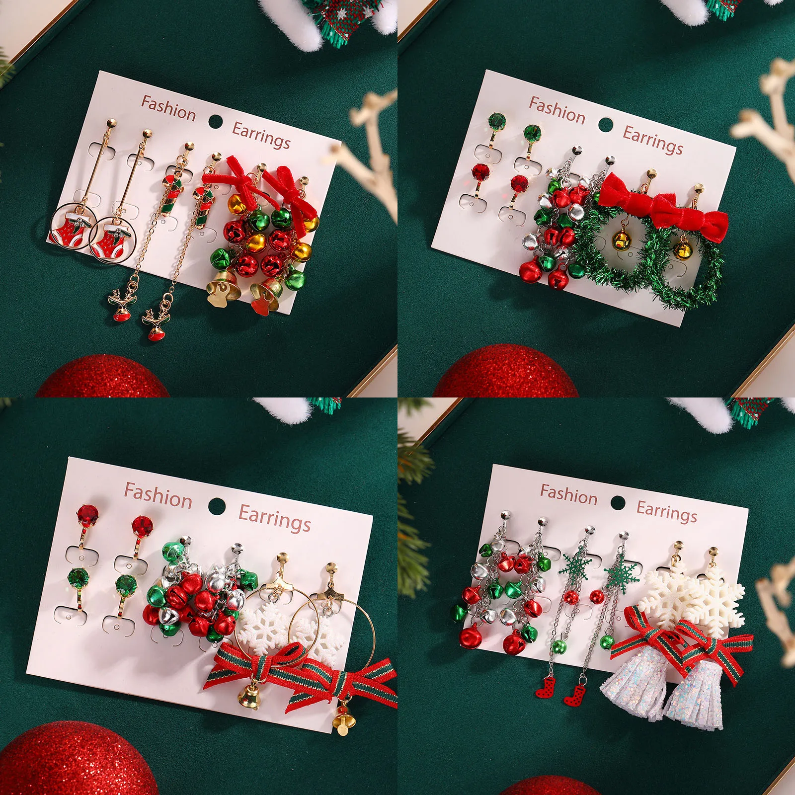 

Christmas Clip on Earrings Set Xmas Tree Brown Elk Snowman Santa Claus Bell Non Pierced Earrings for Women Girls Christmas Gift