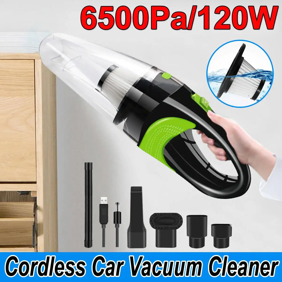 

Powerful 6500pa Car Vacuum Cleaner 120W Car Handheld Wet & Dry Dual Use Portable Vacuum Cleaners Auto for Home Office