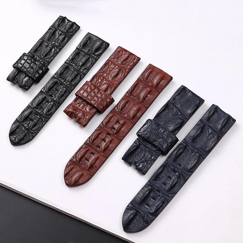 

New Alligator Bone Skin Watchbands Handmade Custom Panerai Strap 20 22 26MM 24MM Watch Band Genuine Leather Belt crocodile bone