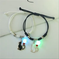 12pc luminous cute cat heart charm couple bracelets for women men rabbit carrot snowman cross flower bracelet wristband jewelry