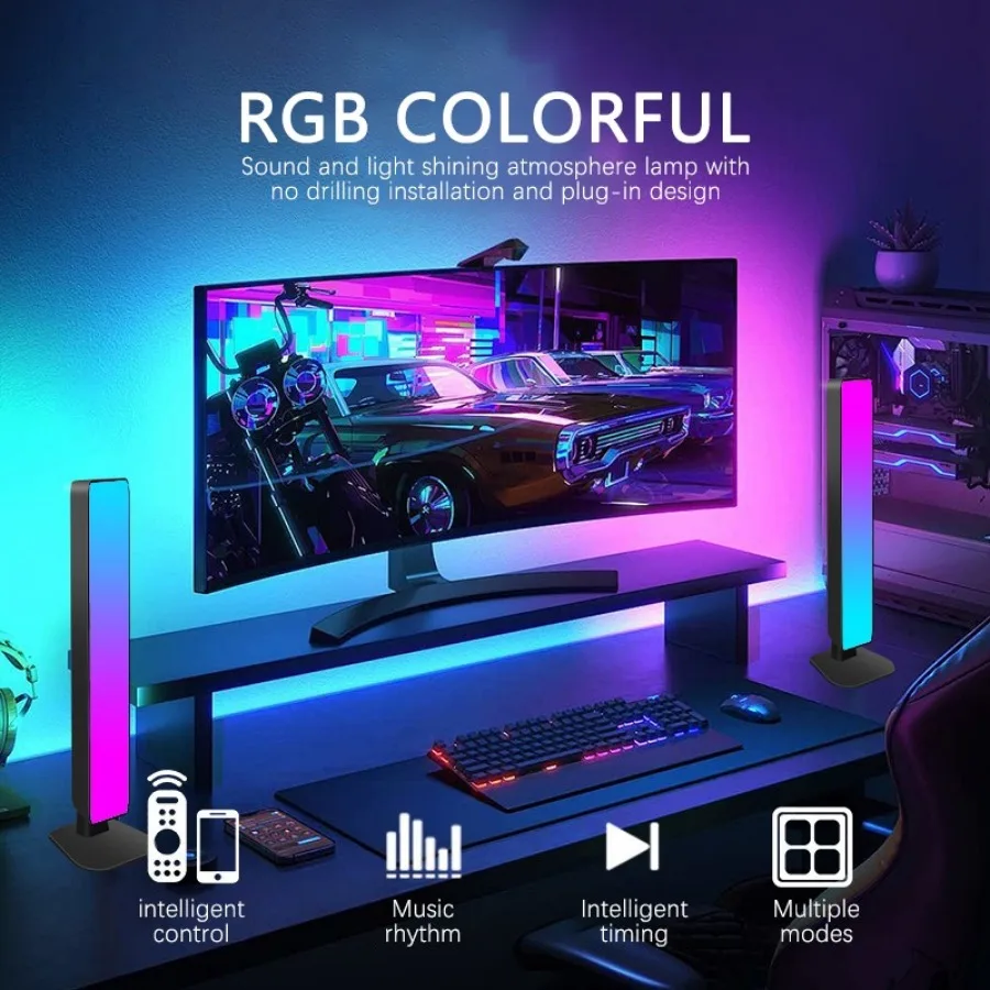 Фото Умный RGB игровой атмосферный светильник, ТВ-игры, компьютер, украшение для рабочего стола, настольная лампа, приложение Tuya, дистанционное управление, автомобильный музыкальный ритм-свет №3