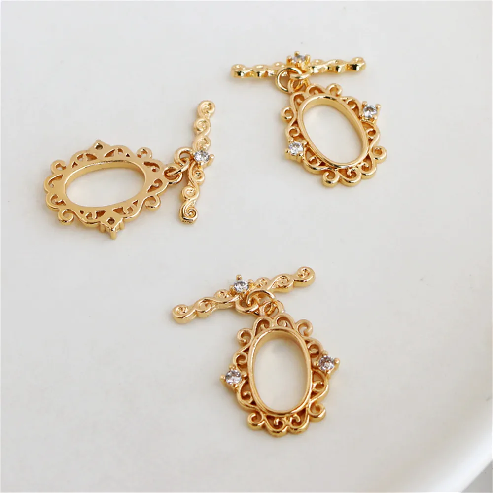 

14K gold plated color set zircon IQ buckle necklace bracelet OT buckle lace ellipse 15*20mm connect end DIY