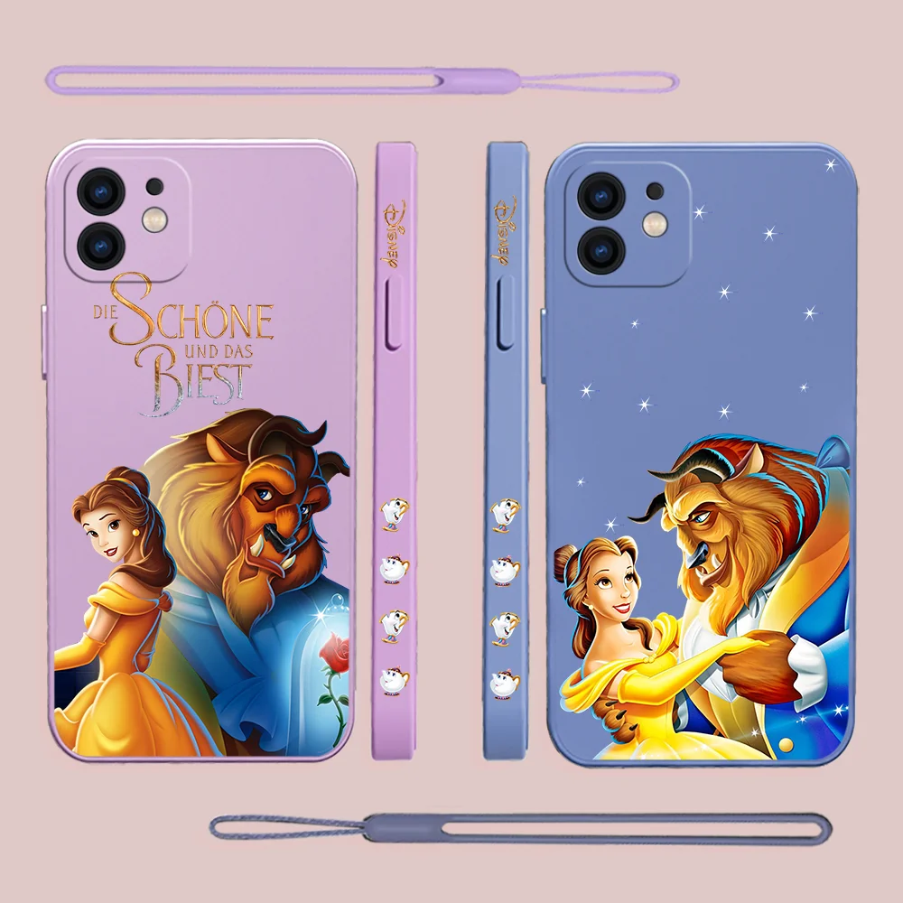 

Cute Disney Beauty And The Beast Phone Case For iPhone 14 13 12 11 Pro Max Mini X XR XS 8 7 Plus 6S Silicone Cases With Lanyard