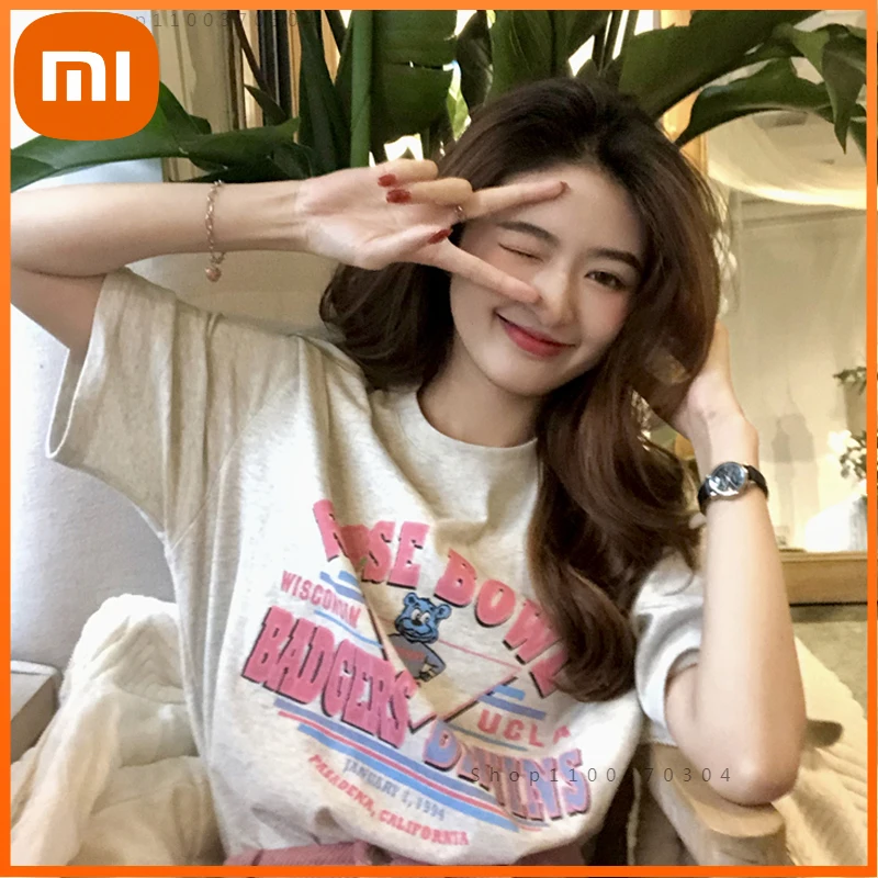 

Xiaomi 4 Sizes M-2xl Casual Loose All Match Simple Short Sleeve Character Printed Basic Fashion Summer Women Female Top T-shirts