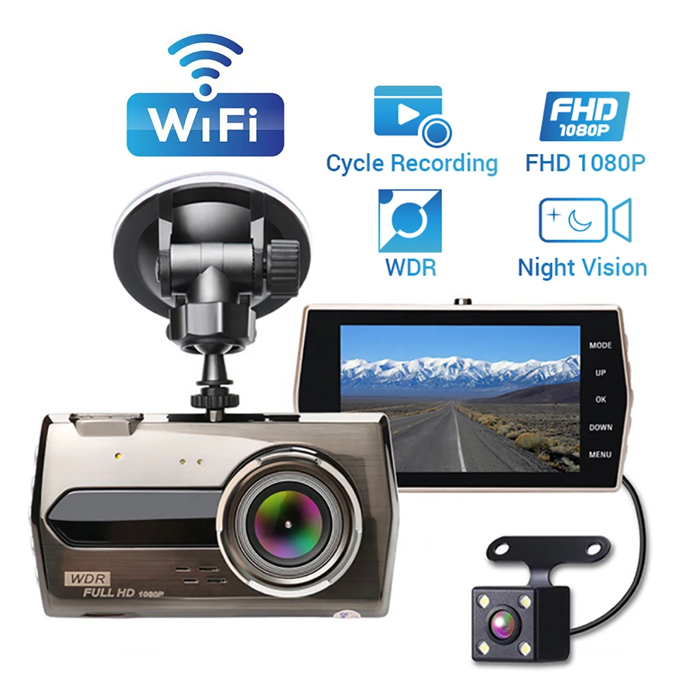 

Dash Cam 4.0" Full HD 1080P Car DVR WiFi Rear View Video Recorder G-sensor Black Box Auto Dashcam Vehicle Camera Car Accessories
