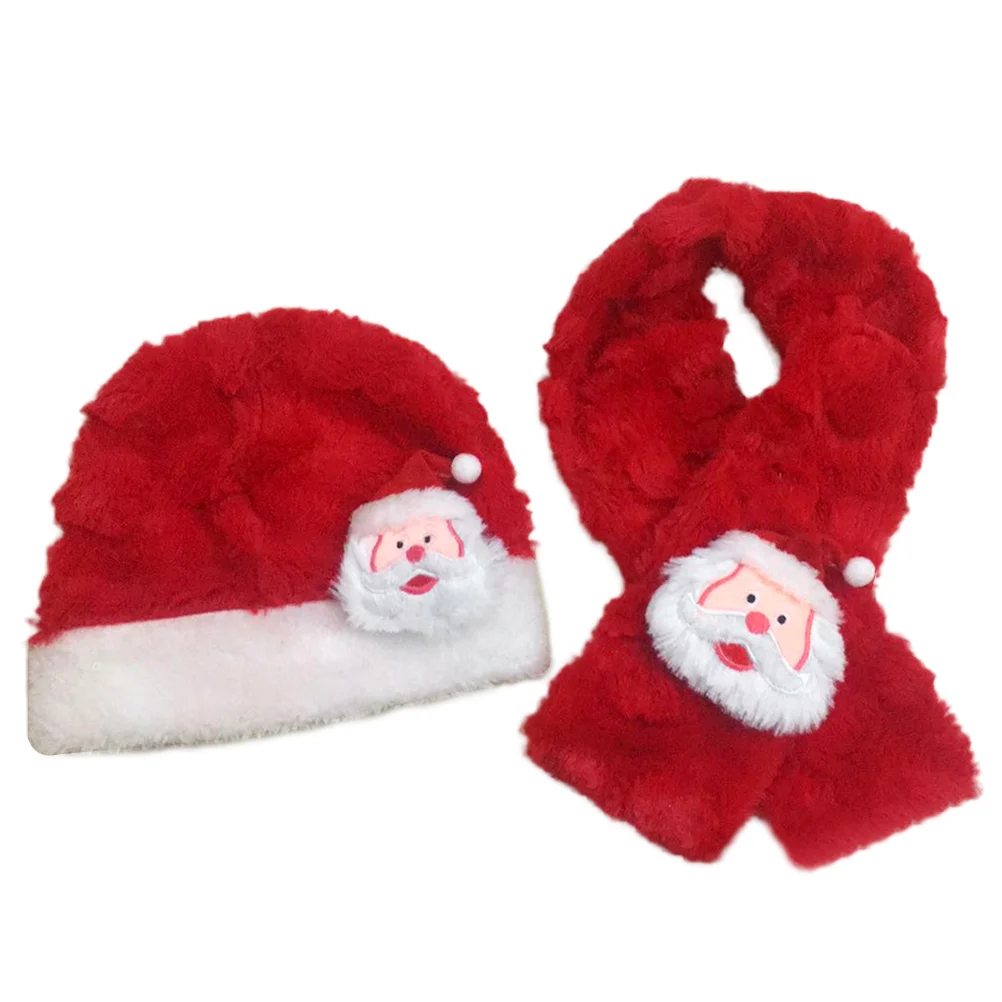 

Set Christmas Hat and Scarf Santa Claus Plush Red Hat Clothes Accessory Scarf for Kids