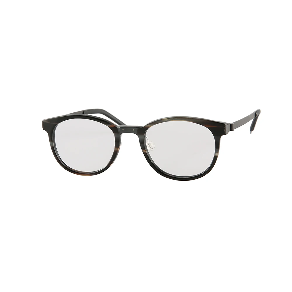 Luxury Brand Light Comfortable Titanium Metal Oval Thin Dark Yak Horn Frame Sunglasses Optical Eyeglasses Reading Glasses Frame