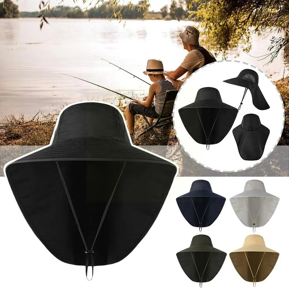 

1pcs Hat With Neck Cover Quick Dry Large Brim Fishing Men Jungle Hat Outdoor Hiking Hat Hat Fishermen Cap Sports O7x2
