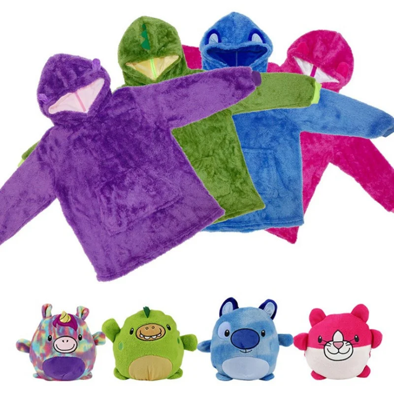 

Cute Cartoon Boy Girl Pet Folded Hoodie Blanket Warm Fleece Baby Oversized Hoody Robe Outfits Child TV Sweatshirt Blanket