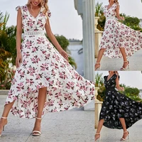 womens summer dresses 2022 new sleeveless print boho casual long maxi dress evening party cocktail v neck beach sundress