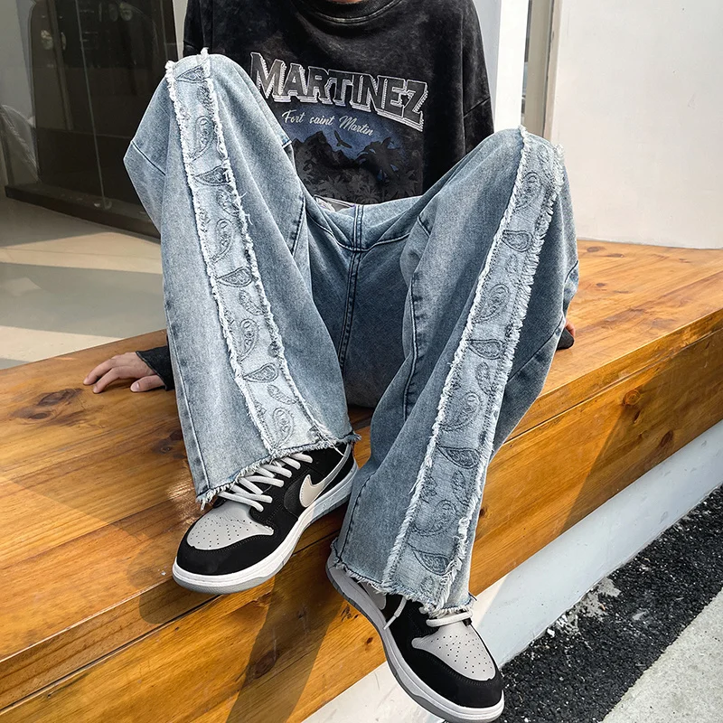 Джинсы высокого дизайна мужские нишевые жареные уличные модные брендовые брюки