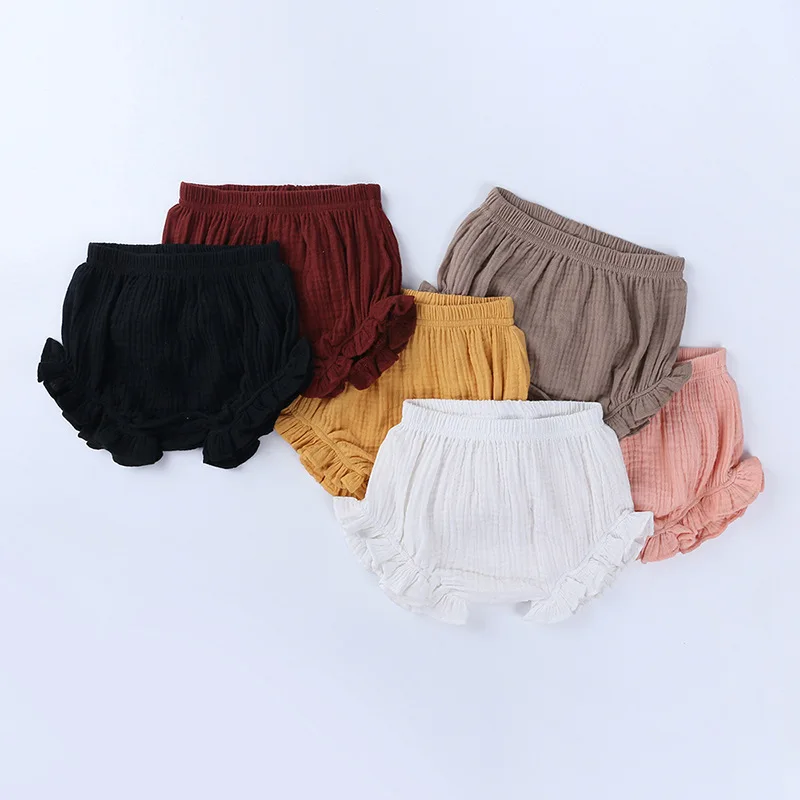 Korean Style Summer 0-24M Newborn Baby Girls Cute PP Shorts Solid Color Cotton Linen Pants Toddler Baby Girls Shorts