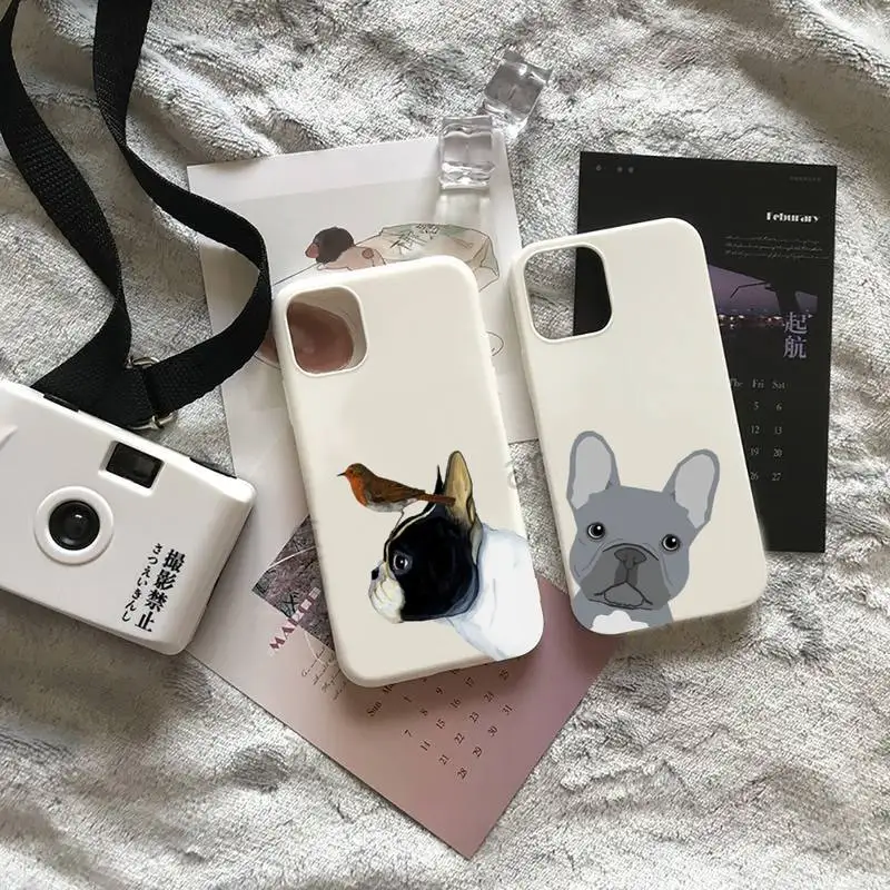 

Cute Bulldog cartoon Phone Case Candy Color for iPhone 6 7 8 11 12 13 s mini pro X XS XR MAX Plus