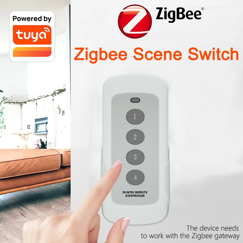 

Tuya ZigBee Smart Scene Switch 4-бандовый портативный пульт дистанционного управления для умного дома, сценариев автоматизации, дистанционное управление с Alexa Google home