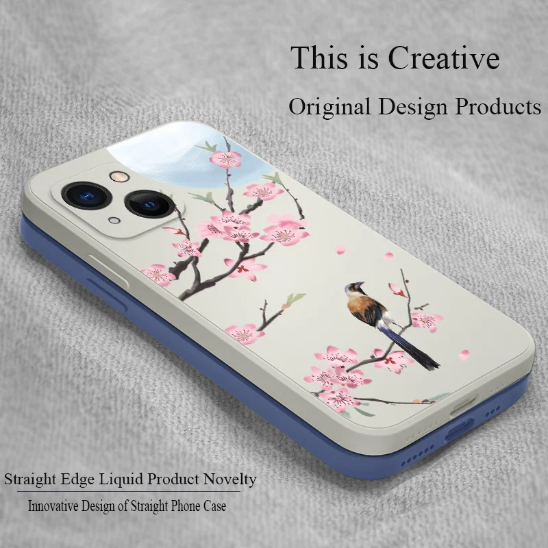 

Blue Flower Case For iPhone 13 12 Pro Max Mini 11 Pro Max X XR XS MAX SE2020 8 7 Plus 6 6S Plus Soft Liquid Silicone Phone Cover