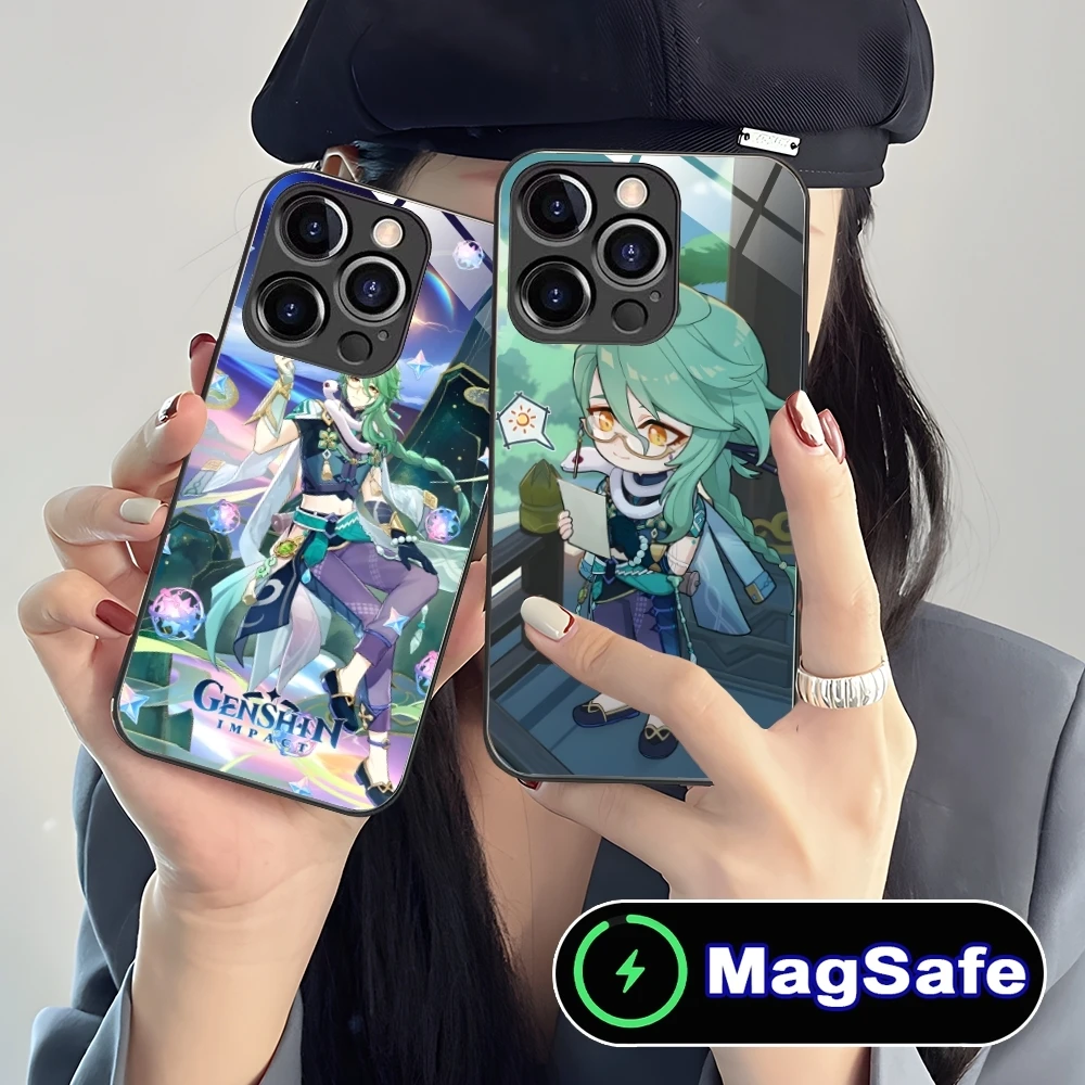 Чехол для мобильного телефона Genshin Impact Baizhu iPhone 16 15 14 13 12 11 Pro Max Plus Mini MagSafe стеклянный