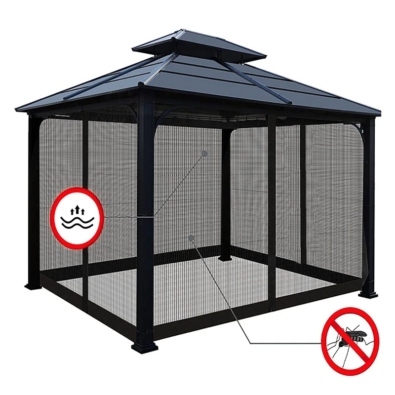 Net Screen 4 Door Panel Sidewall Curtain With Zippers For Garden Patio