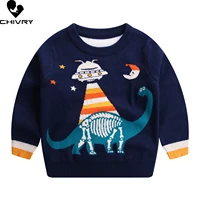 new 2022 kids children pullover sweater autumn winter boys cute cartoon dinosaur jacquard o neck knitted sweaters tops clothing