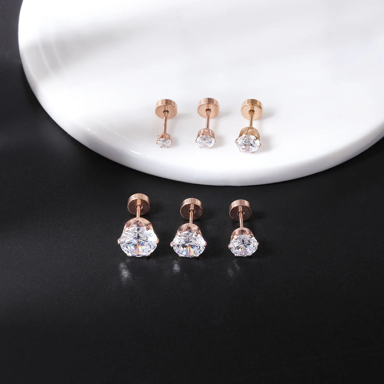 ZEMO 1 шт. 20 г серьги-гвоздики из нержавеющей стали 3/4/5/6/7/8 мм с цирконом черный