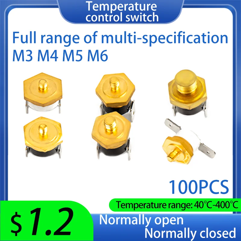 100PCS Normal Closed Open 10A 250V Automatic Manual Temperature Switch Screw Cap KSD301 Insurance Fuse Threaded M3M4M5M6 40-200C
