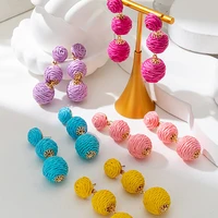 sheishow fashion boho colorful raffia handmade ball shaped drop earrings for women trend jewelry design girls gifts accessories