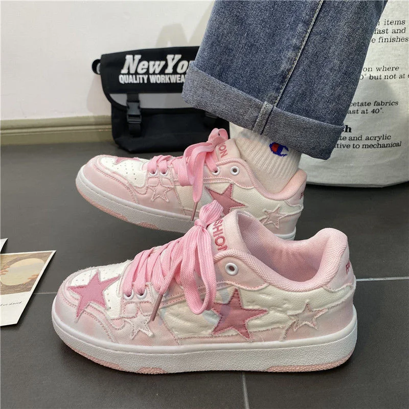 New Y2K Trendy 2023 Star Sneakers Women’s Pink Flat Shoes Girls Yk2 Fashion Designer Sports Sneakers Female Hip Hop Grunge Shoes