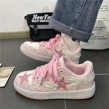 New Y2K Trendy 2023 Star Sneakers Women's Pink Flat Shoes Girls Yk2 Fashion Designer Sports Sneakers Female Hip Hop Grunge Shoes 1