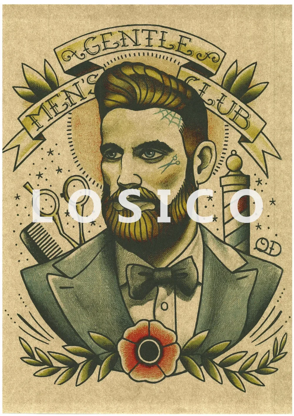 Парикмахерские татуировки HD печать художественная живопись ностальгический