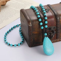 natural orchid turquoise brushed glass bead necklace retro turquoise water drop pendant ethnic jewelry womens necklace