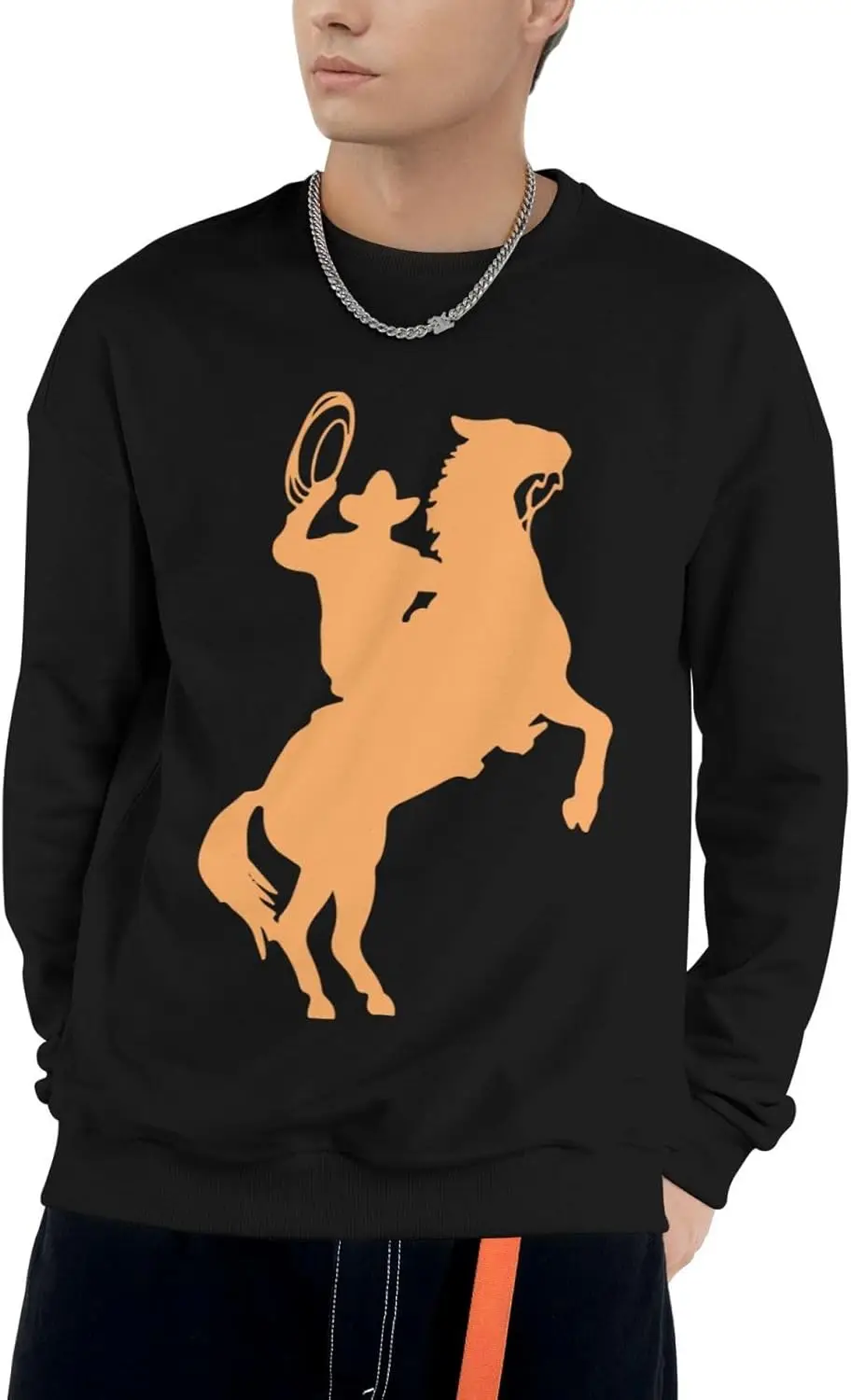 TEICCI Men's Women's Crewneck Sweatshirt Horses Cowboys Pullover Basic Tops Unisex Long Sleeves Sweatshirts Black