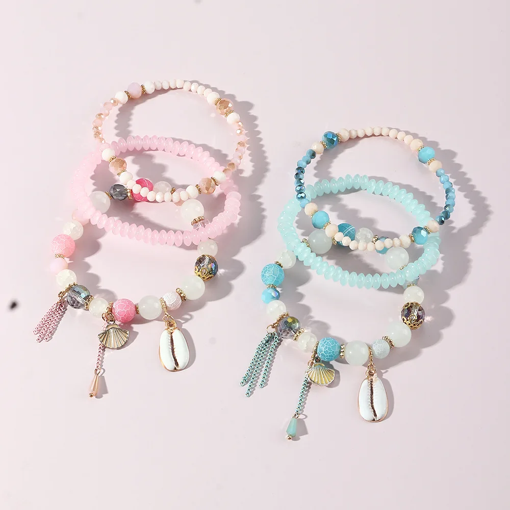 

Beaded Tassel Shell Bracelet Sets Women Girls Adjustable Beaded Chain Boho Summer Bracelets Vacation Shell Jewelry Gifts