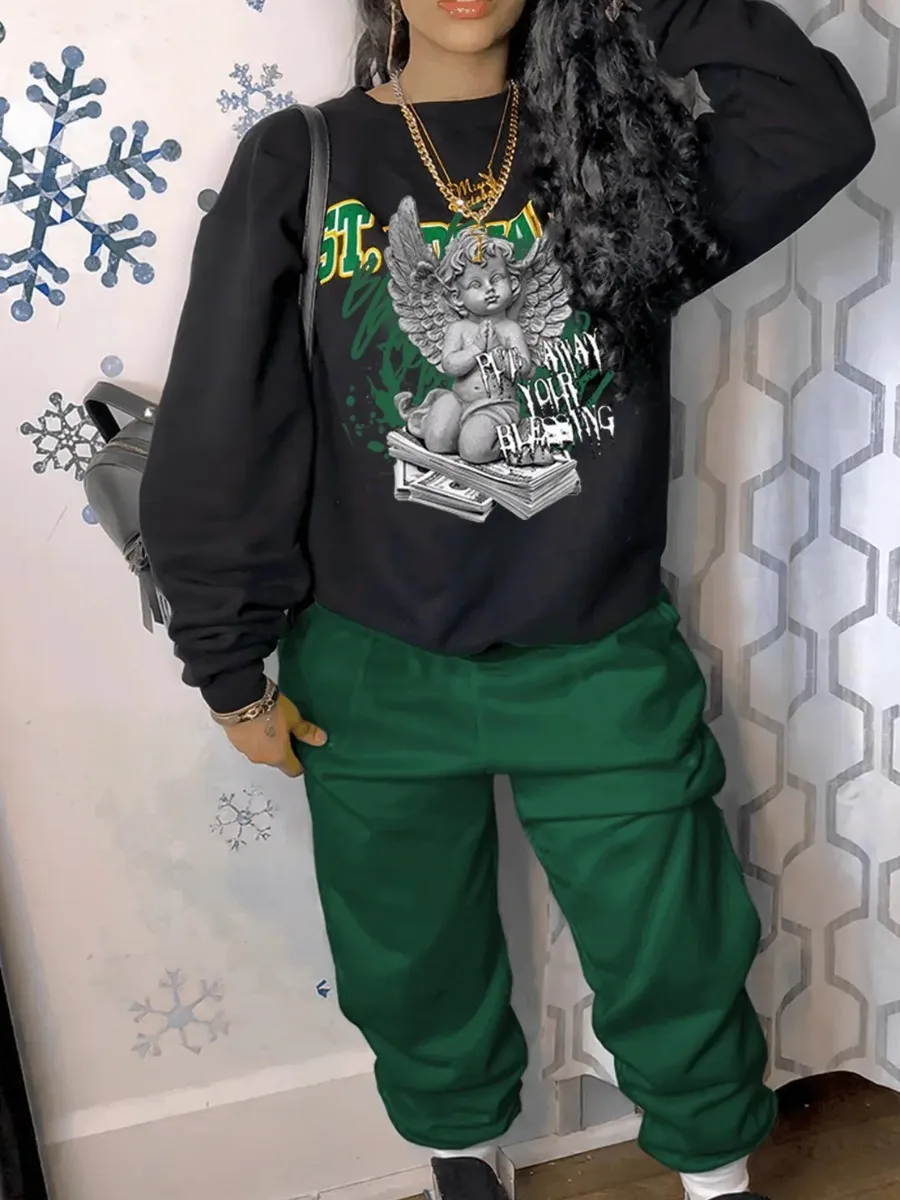 

LW Money Letter Print Tracksuit Set Women Elegant Two-Pieces Suit Sets Female Print Coat & Pant Zip Sets Joggers y2k set
