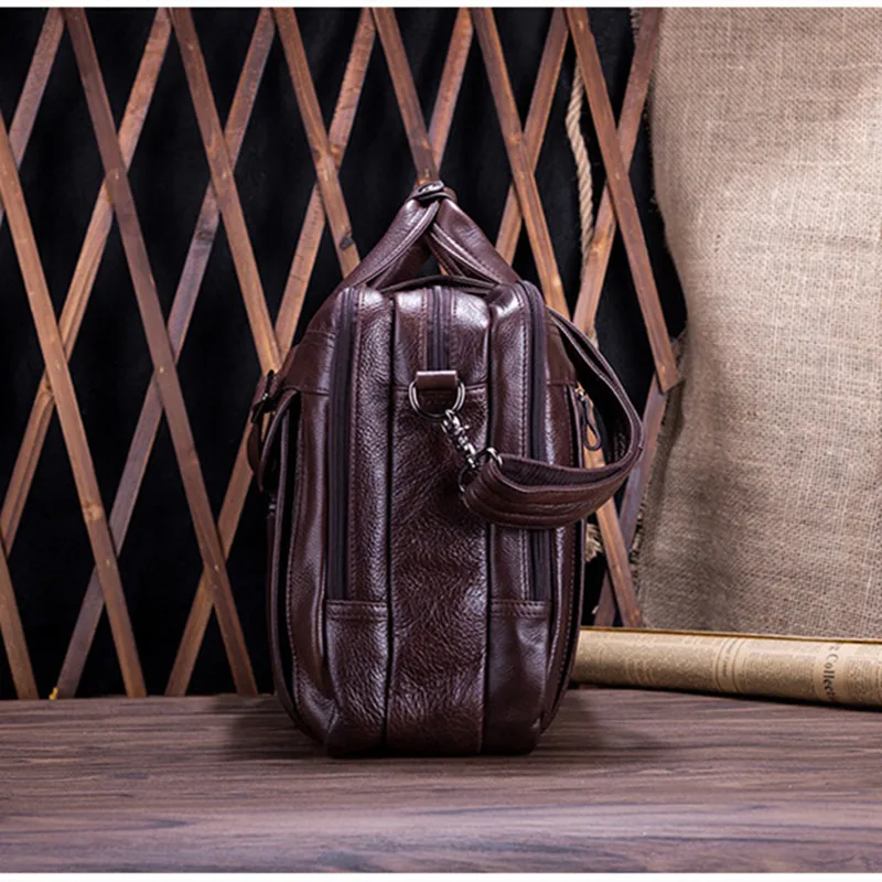 Vintage Genuine Leather Men Briefcase Business Handbag Portable Shoulder Messenger Bag Male 15.6-Inch Laptop Document Tote Bag