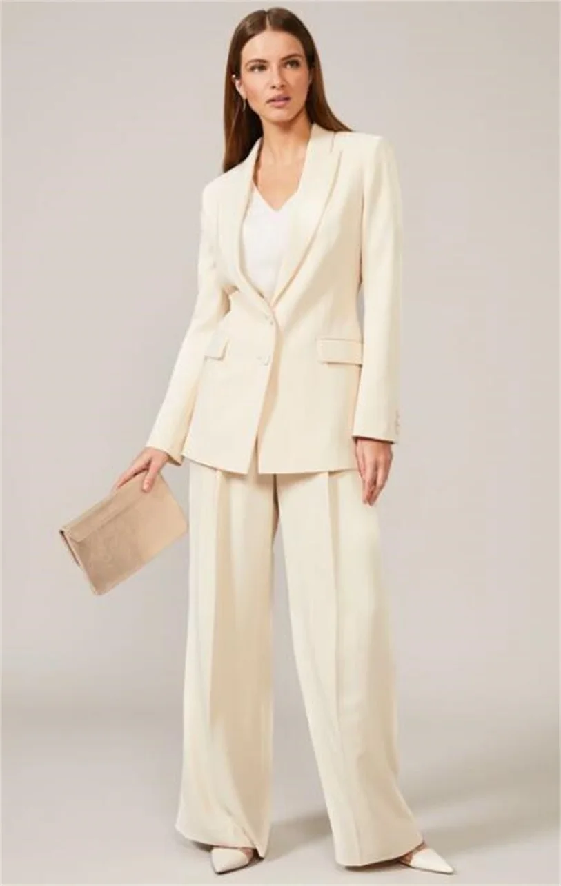 

Single Breasted Blazer Jacket Wide Leg Pants Women Business Pantsuits 2 Pcs Loose Office Lady Wear Costume Homme Tailor Made