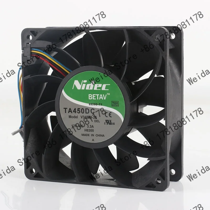 Фото Вентилятор охлаждения Nidec 12V 3.3A AC EC 12038, 120x120x38 мм, 4-проводной, TA450DC V34809-35, 12 см, с мощным PWM-управлением №2