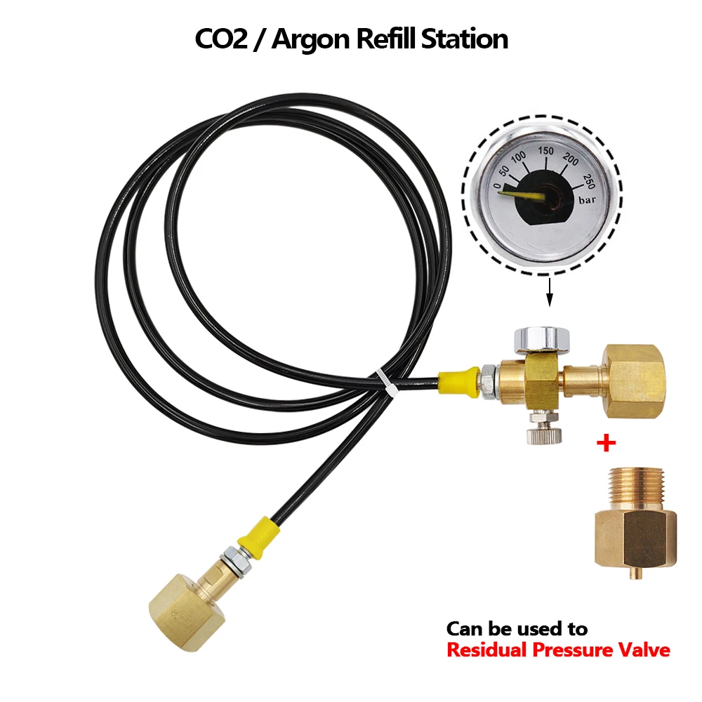 

Soda CO2/Argon Tank Refill Station Charging Transfer With 1.5m 5ft Hose W21.8-14 with 250bar Gauge w/ RPV Pushing Adaptor
