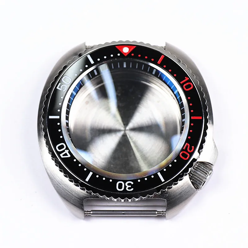 43mm Turtle Steel Sapphire Crystal Case With Ceramic Bezel Insert Waterproof For Seiko Nh35 Nh36 Movement 28.5mm Dial Watch Mod