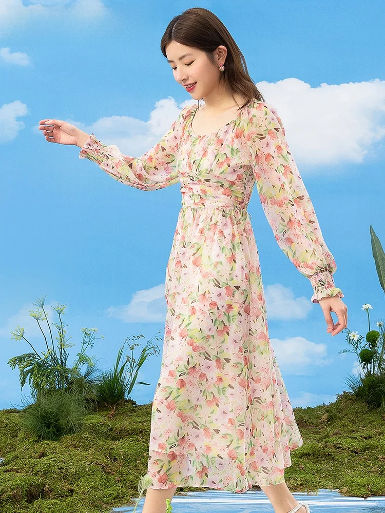Lagogo Valley милое элегантное платье с цветочным принтом женское весеннее облегающее